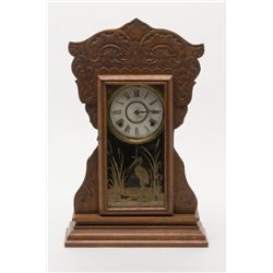 Antique oak mantle clock with Southern U.S. Bird  scene; popular in Louisiana and Florida circa  190