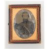 Image 1 : Civil War era small image in half case of Union  officer holding his brim hat with braid and  feathe