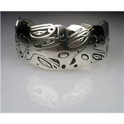 Wonderful Artisan made Sterling Silver Orca Whale  Bracelet stamped Barry Herem with Native American