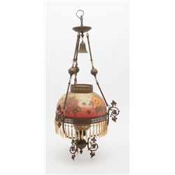 Authentic antique parlor type hanging lamp  converted from kerosene to old electricity with  fancy b