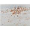 Image 2 : Large finely framed and matted Charlie Russell  color print of an Indian hunting party in snow,  ove