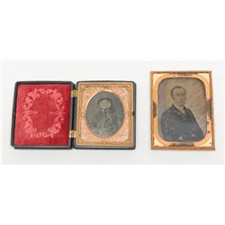 Lot consisting of a Daguerreotype in fireman theme  case, approx. 4” x 3-1/4” with lady image and an