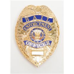 Bail Enforcement Officer badge; multi-color enamel  on gold shield; overall very good condition; no