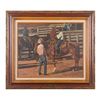 Image 1 : Framed print on canvas “Rodeo Talk” by Theresa  Totter, approx. 28” x 32-1/2”.  Est.:  $100-$200.