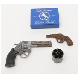 Bonanza lot including a cylinder for a single  action revolver, a mini-Python cap gun, a rusty  reli