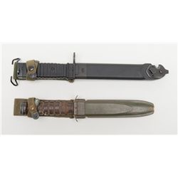 Lot of 2 military bladed weapons including a  KA-BAR knife, missing guard, with stacked leather  gri