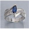 Image 2 : Modern designer ring set with Marquis sapphire of  ¾ CT to 1 CT in 14K white gold signed mount; very