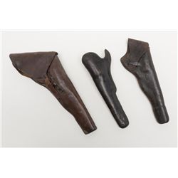 Lot of 3 antique leather holsters including a slim  Jim holster for a percussion Navy revolver in  g