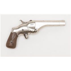 Hammond “Bulldog” spur trigger single shot pistol,  4” octagon barrel, nickel finish, checkered brow