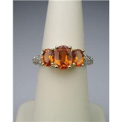 Irresistible Triple Orange Sapphire and Diamond  Ring with 3 oval Sapphires weighing approx. 2.00  c
