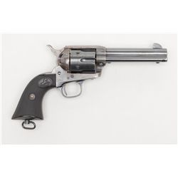 Colt SAA revolver, .45 cal., 4-3/4” barrel, blue  and case hardened finish, checkered hard rubber  g