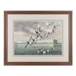 Original watercolor signed lower right "Les  Kouba". This painting was accomplished for 1967  N.S.G.