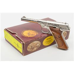 Factory Type “A” engraved Colt Huntsman Model  semi-auto pistol, .22LR cal., 4-1/2” barrel,  nickel