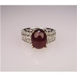 Exquisite High Quality Cabochon Ruby and Diamond  Ring with Fine 7.23 carat Ruby with VS clarity and
