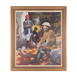 Fine original oil painting on canvas signed lower  left B man portraying Gen. crook and Geronimo. Th