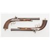 Image 3 : Case pair of French style percussion  dueling/target pistols barrels inlaid in silver  and marked “