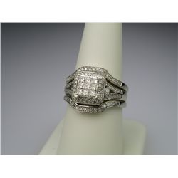 Lovely Art Deco Style Diamond Ring with 9 Princess  cut and 82 round Diamonds weighing approx.  1.80