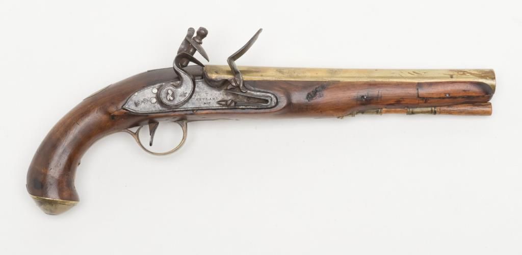 English brass barrel flintlock pistol with T. Ketland & Co. lock, .58 ...