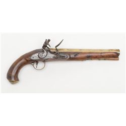 English brass barrel flintlock pistol with T.  Ketland & Co. lock, .58 cal., 9” London marked  barre