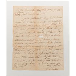 Important early authentic two-page hand-written  Texas Court document (one-page with both sides  con