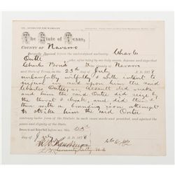 Lot of 2 authentic early Texas Court document,  both in good original condition; one being an  Affid