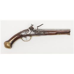Revolutionary War era flintlock single shot  pistol, un-marked, but British style, .70 cal., 9”  bar