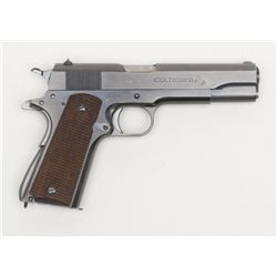 Colt Government Model 1911-A1 semi-auto pistol,  .45 cal., 5” barrel, blue finish, checkered wood  g