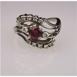 Vintage ‘Fine Quality’ Burmese Color Ruby and  Diamond Ring with 0.70 carat Ruby and 12 round cut  D