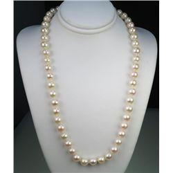 Luxurious Strand of 6.50 mm Pink Cultured Pearls  rose pink color with soft luster hand knotted  mea