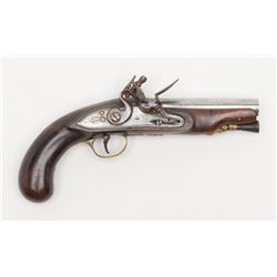 Pocket-size flintlock pistol probably  American-made circa early 19th century with  typical American