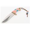 Image 4 : Custom-made one-of-a-kind knife with turquoise and  coral grip scales showing silver accents and  ch