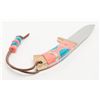 Image 5 : Custom-made one-of-a-kind knife with turquoise and  coral grip scales showing silver accents and  ch