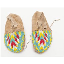Pair of multicolor beaded moccasins men's size,  pre-war time period from Wind River Wyoming  collec