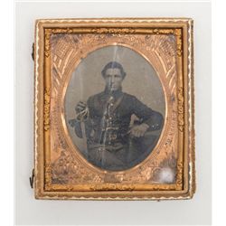 Civil War era image in half case of soldier  holding a sword and carrying what appears to be a  Remi