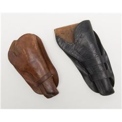Lot of two leather holster including a single loop  brown leather un-marked piece with old brass  ri