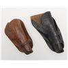 Image 1 : Lot of two leather holster including a single loop  brown leather un-marked piece with old brass  ri