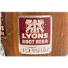 Image 2 : Old Lyons Root Beer Machine, approx. 23” in height  and 16” in diameter, barrel shape, in wood with