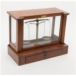 Antique apothecary enclosed balance beam scale by  E.H. Sargent & Co., Chicago, U.S.A.; approx. 19”