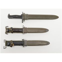 Lot of 3 U.S. bayonets and scabbards including a  medium length bayonet for a 1903 or 03-A3 and 2  M