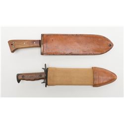 Lot of 2 U.S. Military Bolo knives including one  marked “U.S.M.C. Chatillon, N.Y.” with leather  sh