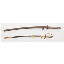 Lot of 2 Japanese swords consisting of an  officer’s sword with leather scabbard, brass  mounts and