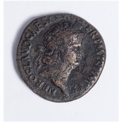 Ancient coin from Roman era showing bust of Nero  circa about 54-68 AD. Authentic good condition for