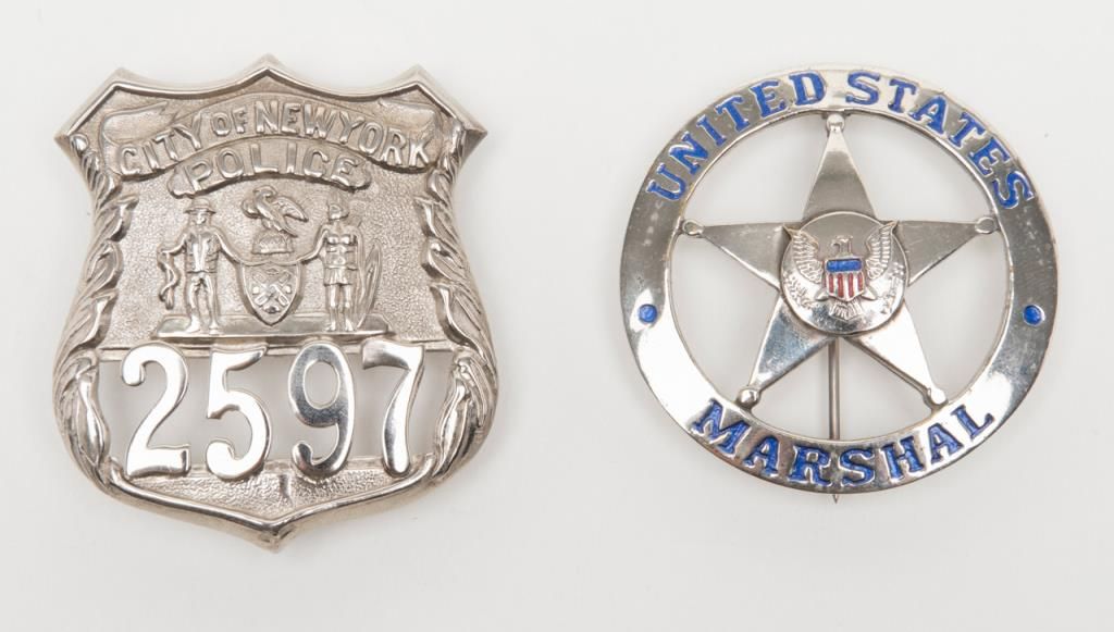 Lot Of Two Badges Including A U S Marshal Badge With Star In Middle
