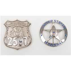 Lot of two badges including a U.S. Marshal badge  with star in middle of circle, no maker mark on  r
