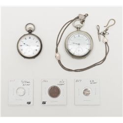 Misc. small lot of collectibles including an 1857  3 cent U.S. coin, an 1858 U.S. ½ Dime, an 1864  U