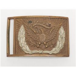 U.S. enlisted man’s brass belt buckle with silver  accented wreath below spread eagle, reverse side