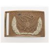 Image 1 : U.S. enlisted man’s brass belt buckle with silver  accented wreath below spread eagle, reverse side