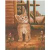 Image 2 : Beautifully framed oil painting on canvas of a  kitten in a garden setting, approx. 16” x 14”  overa