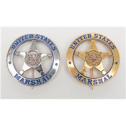 Lot of 2 U.S. Marshal badges, one in nickel color  the other in gold color with enameled lettering,