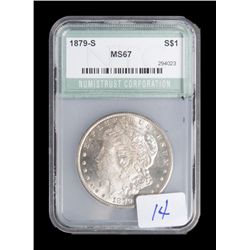U.S. Morgan Silver Dollar dated 1879-S, MS-67, NCG  graded, superb condition.  Est.:  $85-$170.